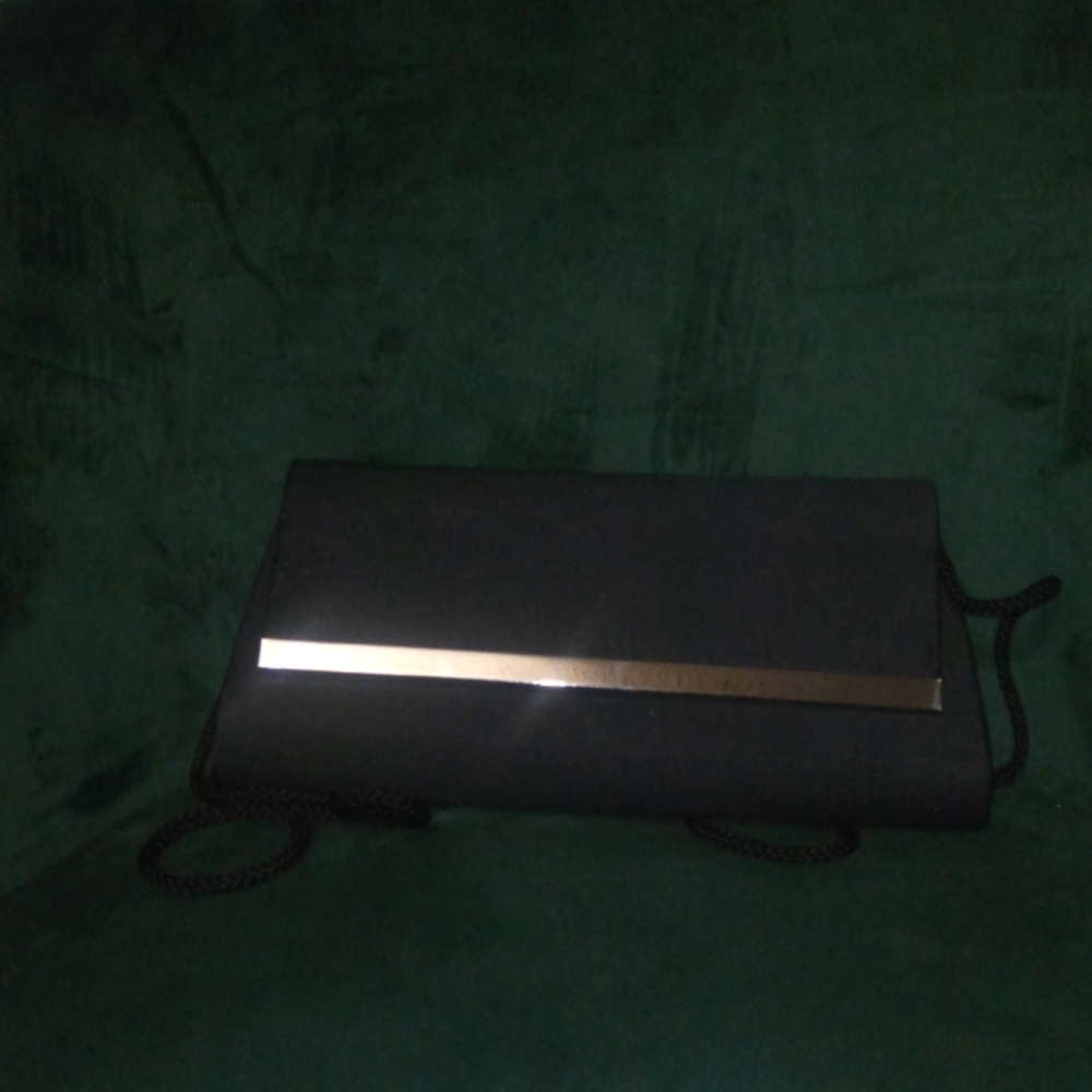 La Regale Satin Clutch in Black with Silver Trim